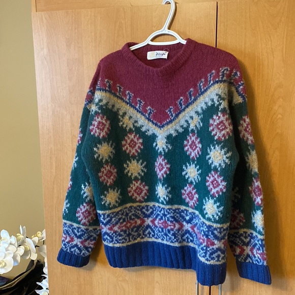 𝅺VINTAGE Pringle Wool Crew Neck Patterned Sweater - Picture 2 of 4
